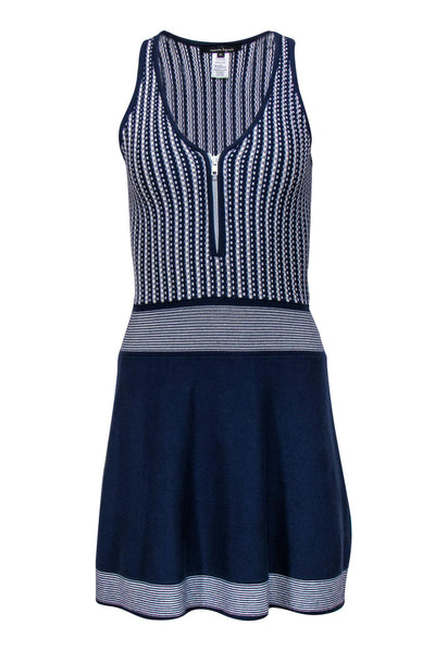 Current Boutique-Nanette Lepore - Blue & White Zipper-Front Knit Dress Sz XS