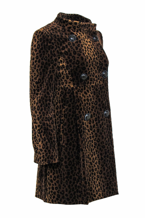 Current Boutique-Nanette Lepore - Brown & Black Double Breasted Coat w/ Velvet Leopard Print Sz 6