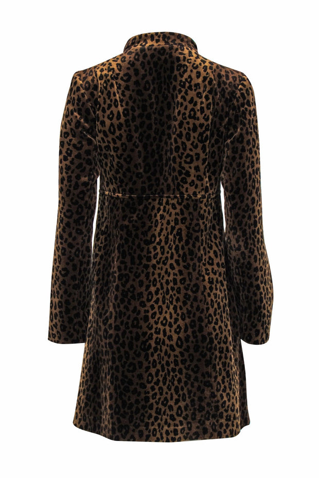 Current Boutique-Nanette Lepore - Brown & Black Double Breasted Coat w/ Velvet Leopard Print Sz 6