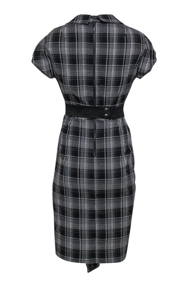 Current Boutique-Nanette Lepore - Gray Plaid Draped "Gloria" Dress w/ Studded Belt Sz 12
