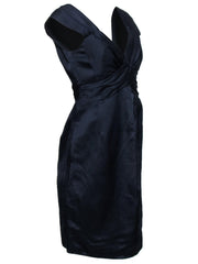 Current Boutique-Nanette Lepore - Navy Satin Draped Skirt w/ Ruching Sz 6