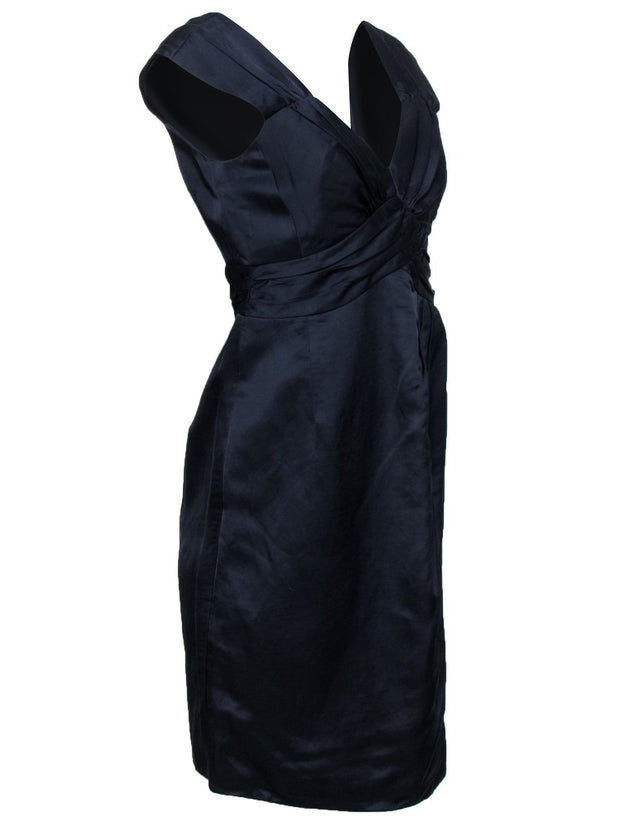 Current Boutique-Nanette Lepore - Navy Satin Draped Skirt w/ Ruching Sz 6