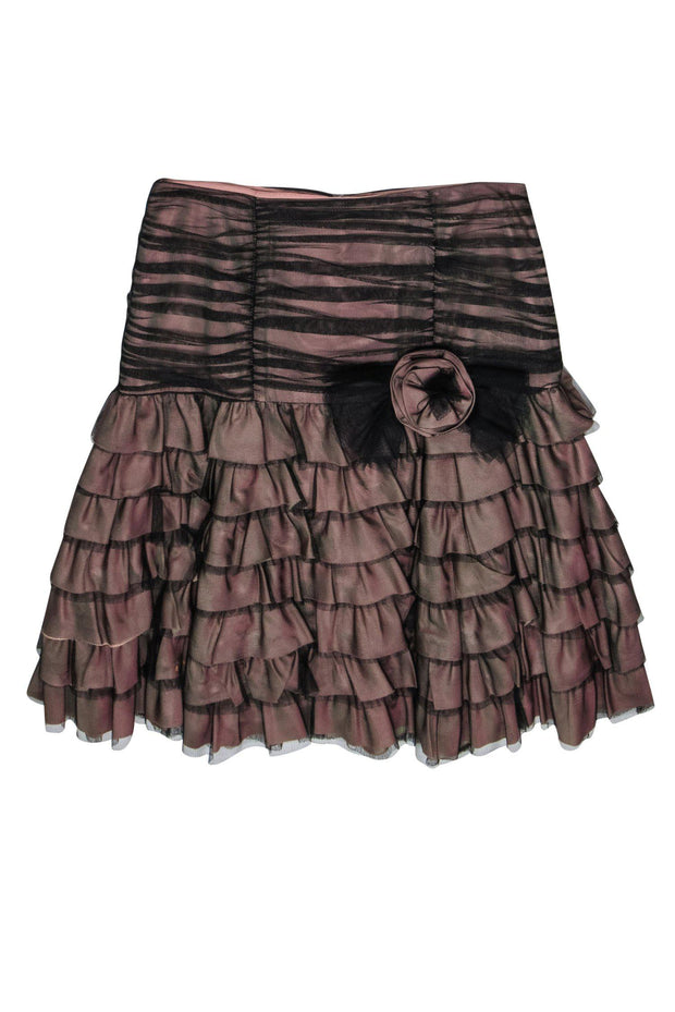 Current Boutique-Nanette Lepore - Pink & Green Two-Tone Tiered Skirt w/ Ruched Tulle Sz 4