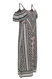 Current Boutique-Nanette Lepore - Pink, White & Teal Aztec Print Cold Shoulder Silk Maxi Dress Sz 2