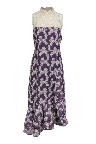 Current Boutique-Nanette Lepore - Purple Floral Cocktail Dress w/ Lace Sz 12