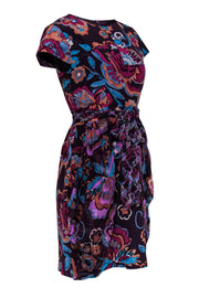 Current Boutique-Nanette Lepore - Purple Floral Print Cap Sleeve Fit & Flare Dress Sz 8
