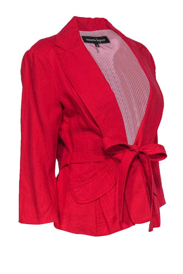 Current Boutique-Nanette Lepore - Red Linen Blend "Hollywood" Jacket w/ Tie Belt Sz 12