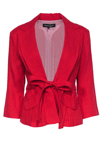 Current Boutique-Nanette Lepore - Red Linen Blend "Hollywood" Jacket w/ Tie Belt Sz 12