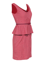 Current Boutique-Nanette Lepore - Red & White Striped Sleeveless Belted Sheath Dress w/ Peplum Waist Sz 4