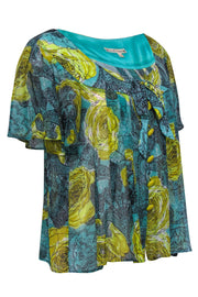 Current Boutique-Nanette Lepore - Vintage Yellow & Green Rose Paisley Print Silk Blouse Sz 6