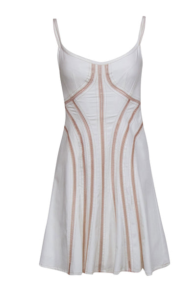 Current Boutique-Nanette Lepore - White & Nude Cotton Sundress w/ Contrast Stitching Sz 2