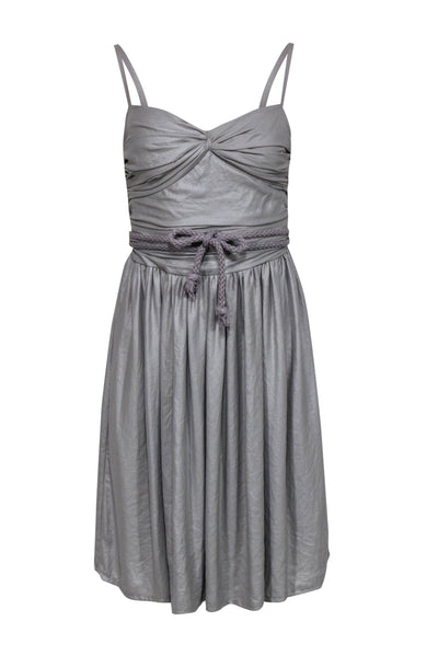 Current Boutique-Nanushka - Gray Sleeveless Drape Mini Dress w/ Rope Belt Sz S