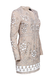 Current Boutique-Needle & Thread - Beige Long Sleeve Mini Dress w/ White Sequins & Beading Sz 6