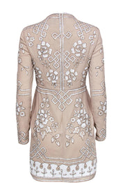 Current Boutique-Needle & Thread - Beige Long Sleeve Mini Dress w/ White Sequins & Beading Sz 6