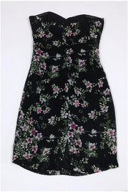 Current Boutique-Nicole Miller - Black Floral Strapless Dress Sz 4