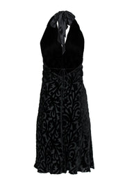 Current Boutique-Nicole Miller - Black Velvet Printed Sleeveless Halter Midi Dress Sz 2
