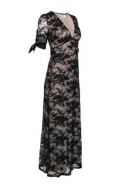 Current Boutique-Night Cap - Black Lace Short Sleeve Gown w/ Satin Trim Sz XS