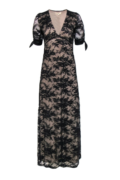 Current Boutique-Night Cap - Black Lace Short Sleeve Gown w/ Satin Trim Sz XS