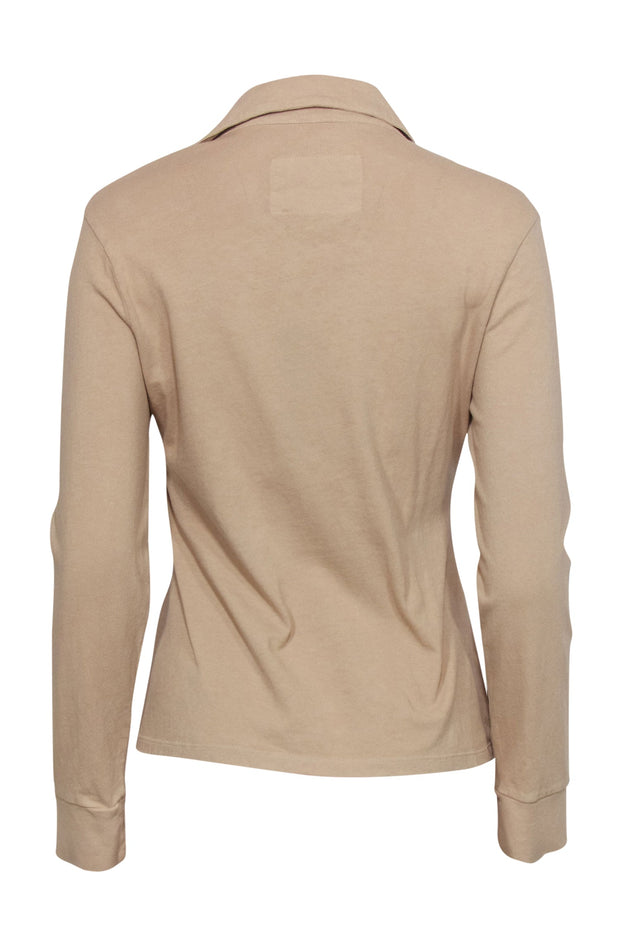 Current Boutique-Nili Lotan - Tan Button-Up Long Sleeve Cotton "Liam" Top Sz M