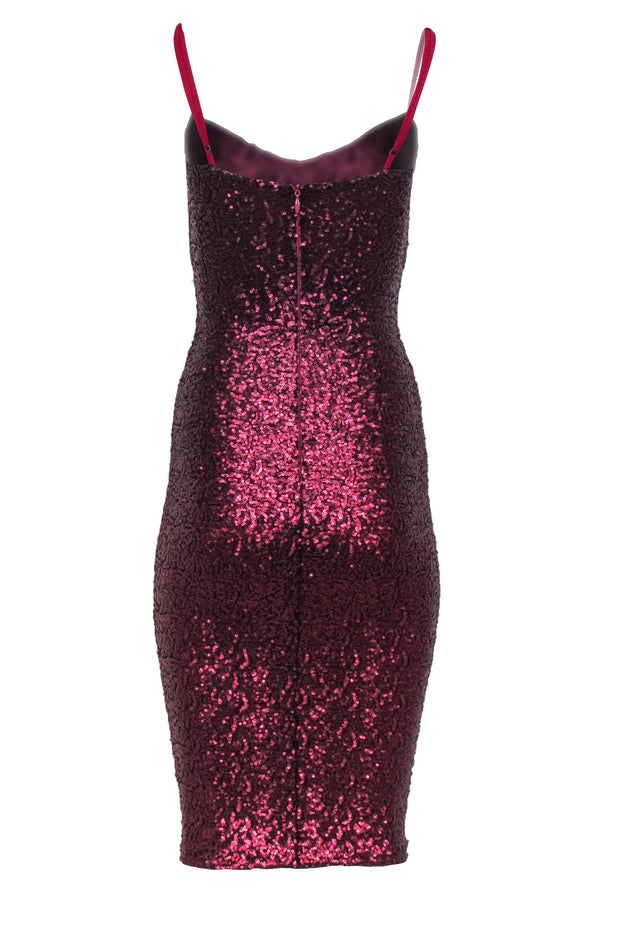 Current Boutique-Nookie - Raspberry Pink Sequined Bodycon Midi Dress Sz S