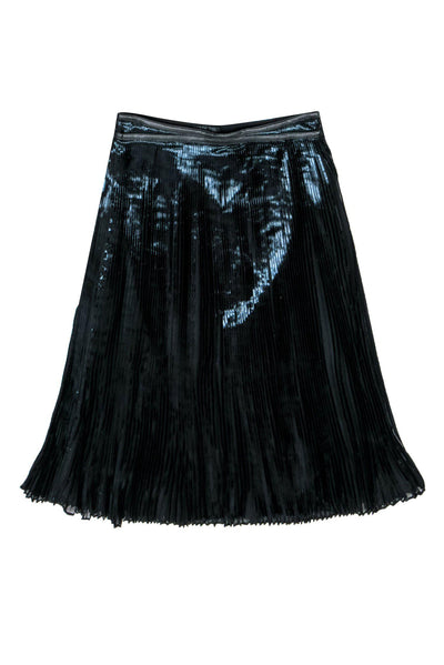 Current Boutique-Ohne Titel - Black Faux Patent Leather Accordion Pleated Midi Skirt Sz 6