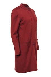 Current Boutique-Oscar de la Renta - Rust Long Sleeve Half Button-Up Shift Dress Sz 8