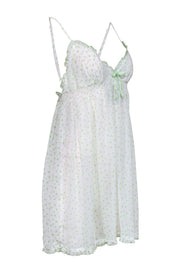 Current Boutique-Oscar de la Renta - White & Green Sheer Polka Dot Babydoll Dress Sz XL