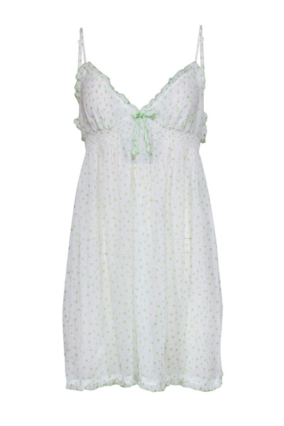 Current Boutique-Oscar de la Renta - White & Green Sheer Polka Dot Babydoll Dress Sz XL