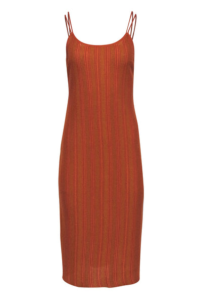 Current Boutique-Paloma Wool - Orange & Tan Knit Spaghetti Strap Dress Sz M