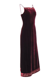 Current Boutique-Papell Boutique - Vintage Maroon Velvet Gown w/ Satin & Rose Embroidered Trim Sz 6