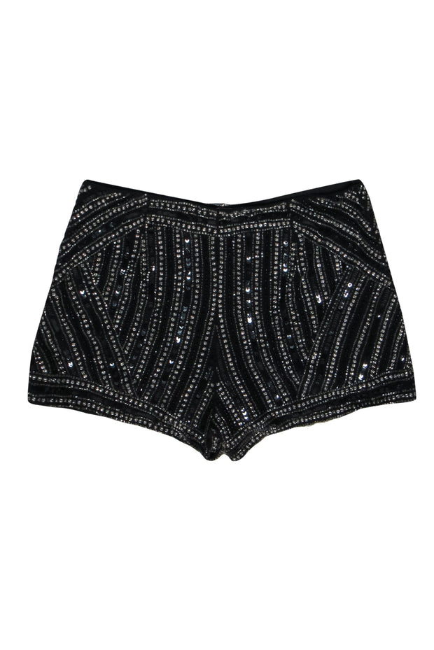 Current Boutique-Parker - Black Beaded & Sequin High Waisted Silk Shorts Sz S