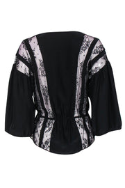 Current Boutique-Parker - Black Button-Up Long Sleeve Silk Blouse w/ Lace Trim Sz S