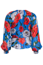 Current Boutique-Parker - Blue & Red Floral Silk Blend Wrap Blouse Sz S
