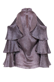 Current Boutique-Parker - Blush Metallic Tiered Sleeve Cold Shoulder Blouse Sz XS