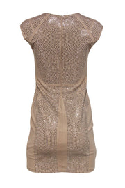 Current Boutique-Philipp Plein - Tan Cap Sleeve Sheath Dress w/ Rhinestones Sz M