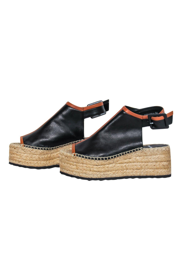 Current Boutique-Pierre Hardy - Black & Brown Leather Woven Platform Peep Toe Espadrilles Sz 6