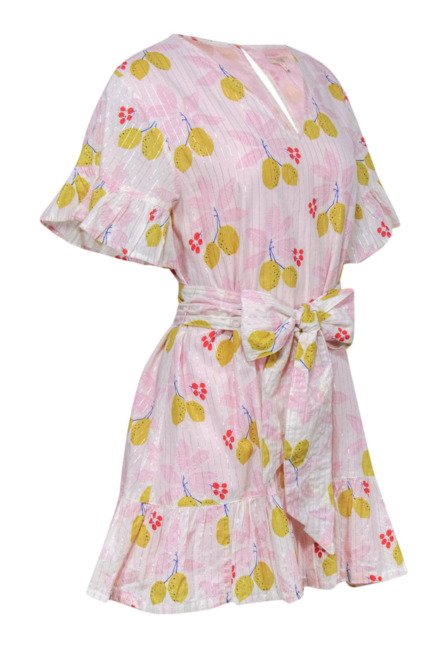 Current Boutique-Pink Chicken - Pink & Fruit Print Cotton Dress w/ Belt Sz XS