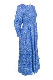 Current Boutique-Pink City Prints - Blue & White Floral Print Smocked Maxi Dress Sz XS