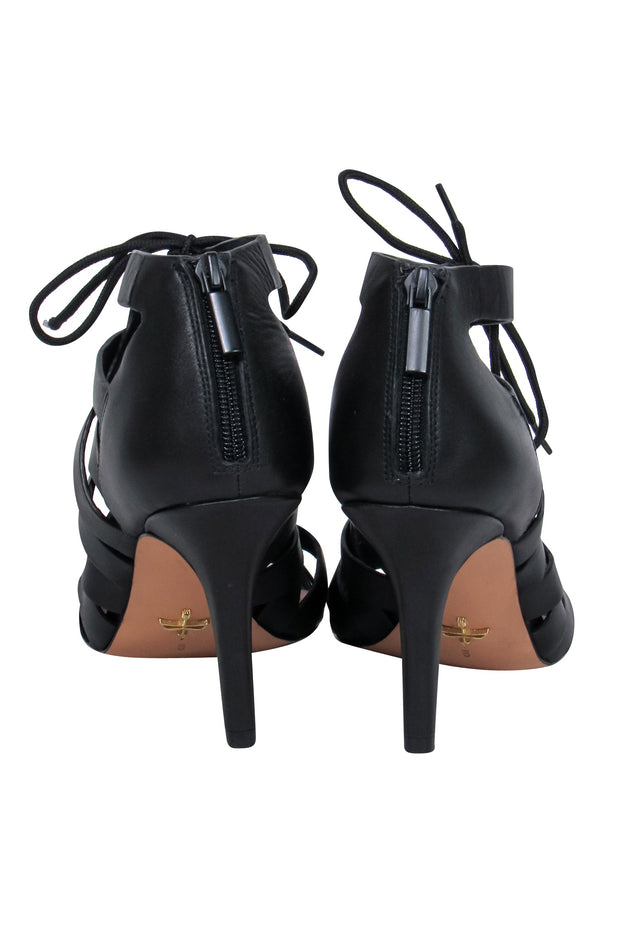 Current Boutique-Pour La Victoire - Black Leather Cutout Lace-Up Heels Sz 9