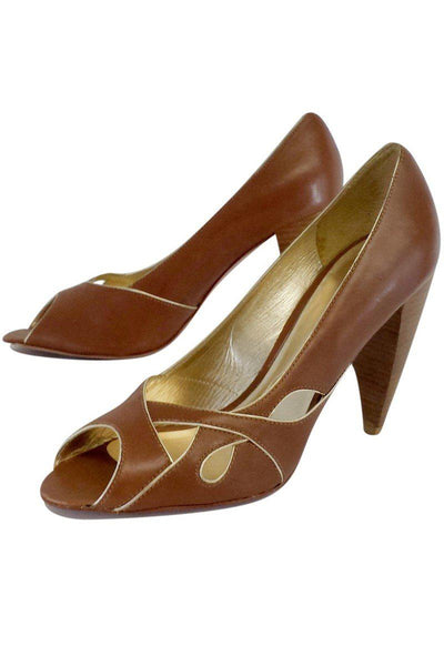 Current Boutique-Pour La Victoire - Brown Leather Peep Toe Heels Sz 10