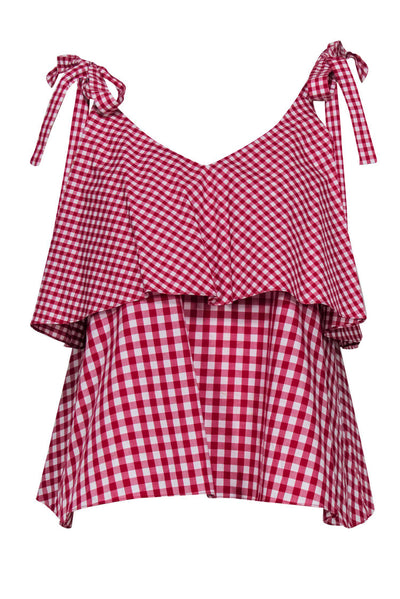 Current Boutique-Prose & Poetry - Red Checkered Plaid Ruffle Tank Sz S