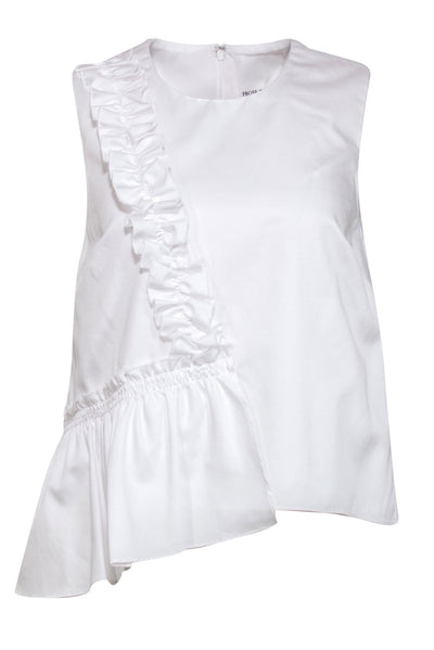 Current Boutique-Prose + Poetry - White Cotton Sleeveless Ruffled Trim Blouse Sz S