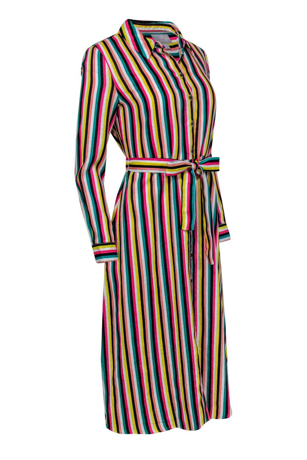 Current Boutique-Pure Collection - Multicolored Bright Striped Linen Shirt Dress Sz 4