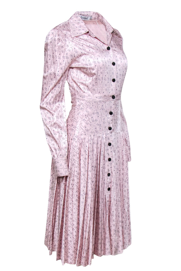 Current Boutique-Rachel Antonoff - Pink Waiter Print Long Sleeve Button Front Dress Sz 4