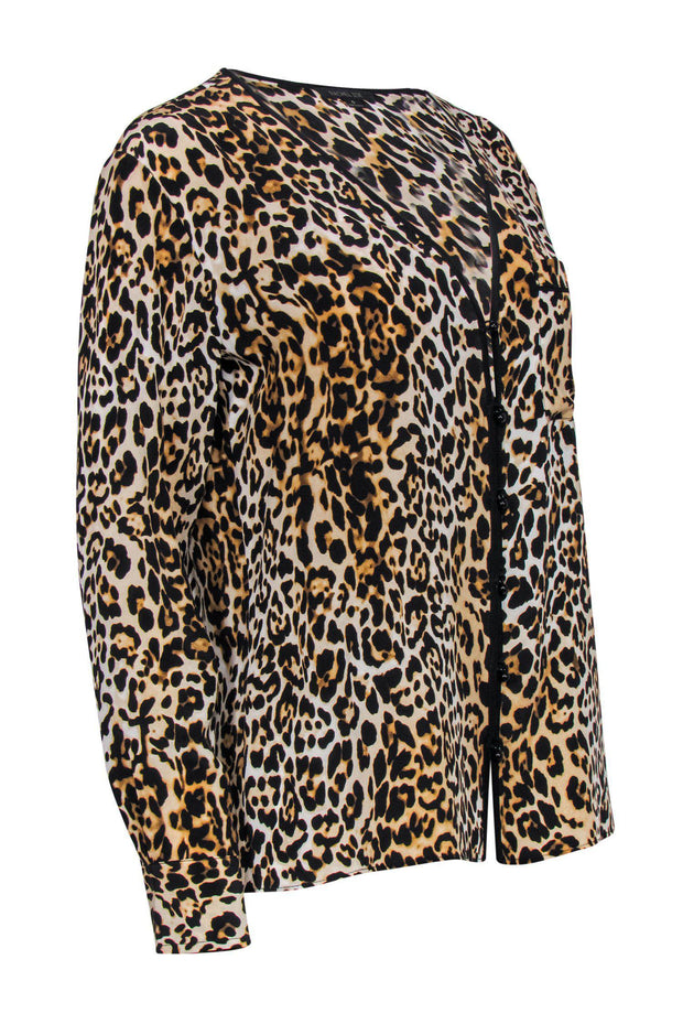 Current Boutique-Rachel Zoe - Leopard Print Button-Up Long Sleeve Silk Blouse Sz 0