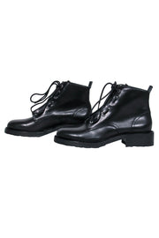 Current Boutique-Rag & Bone - Black Leather Lace-Up & Zippered Combat-Style "Cannon" Booties Sz 9