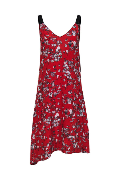 Current Boutique-Rag & Bone - Red & Grey Floral Print Sleeveless Silk Midi Dress w/ Asymmetrical Hem Sz XS