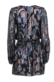 Current Boutique-Ramy Brook - Black & Multicolored Metallic Floral Print Fit & Flare Dress Sz XS