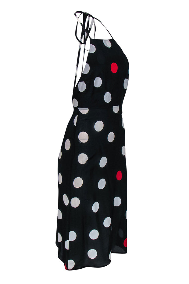 Current Boutique-Realisation Par - Black, White & Red Polka Dot Halter Silk Midi Dress Sz XS