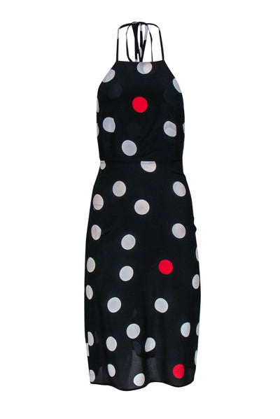 Current Boutique-Realisation Par - Black, White & Red Polka Dot Halter Silk Midi Dress Sz XS